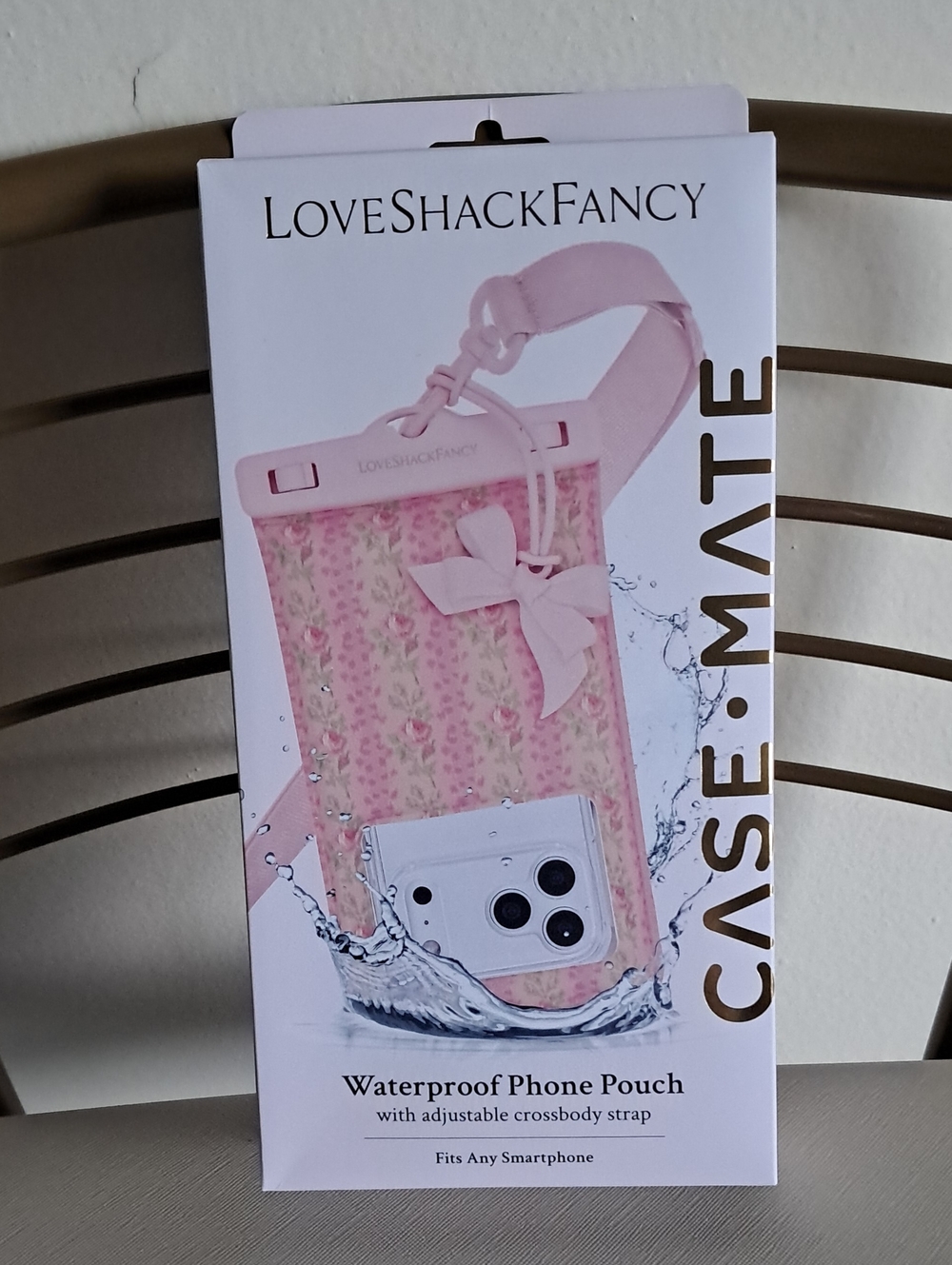 LoveShackFancy Pink Floral Waterproof Phone Pouch with Bow Accent